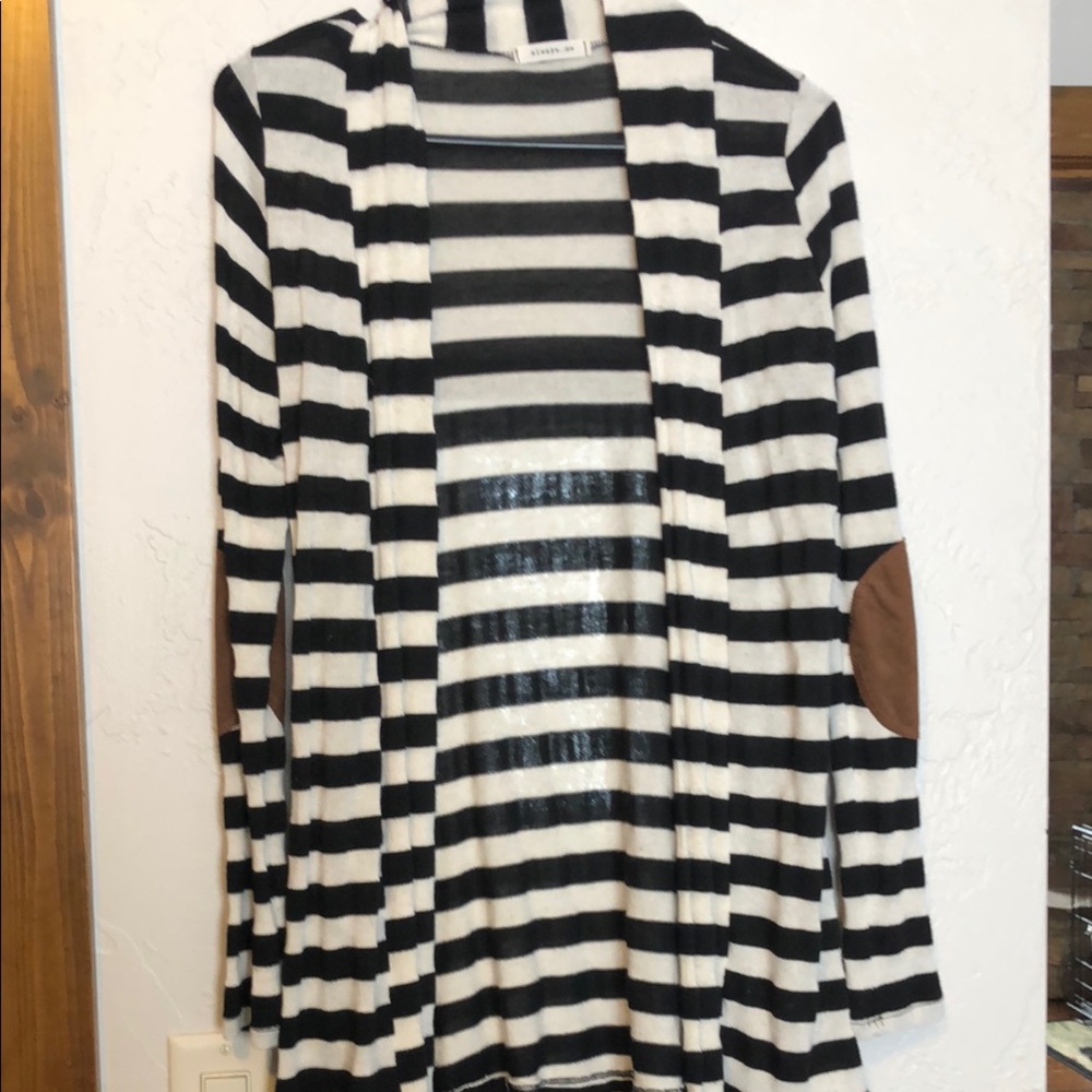 Women's Striped Cardigan Sweater - Black and White